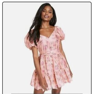 Love Shack Fancy X Target Cecile Pink Satin Floral Puff Sleeve Mini Dress Sz 10